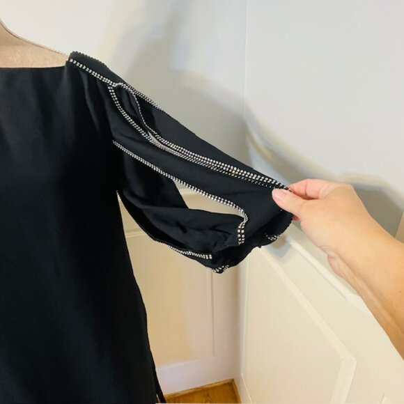 William Travilla Vintage Crystal Rhinestone Studded Crepe Cocktail Dress XS/S - Picture 2 of 8